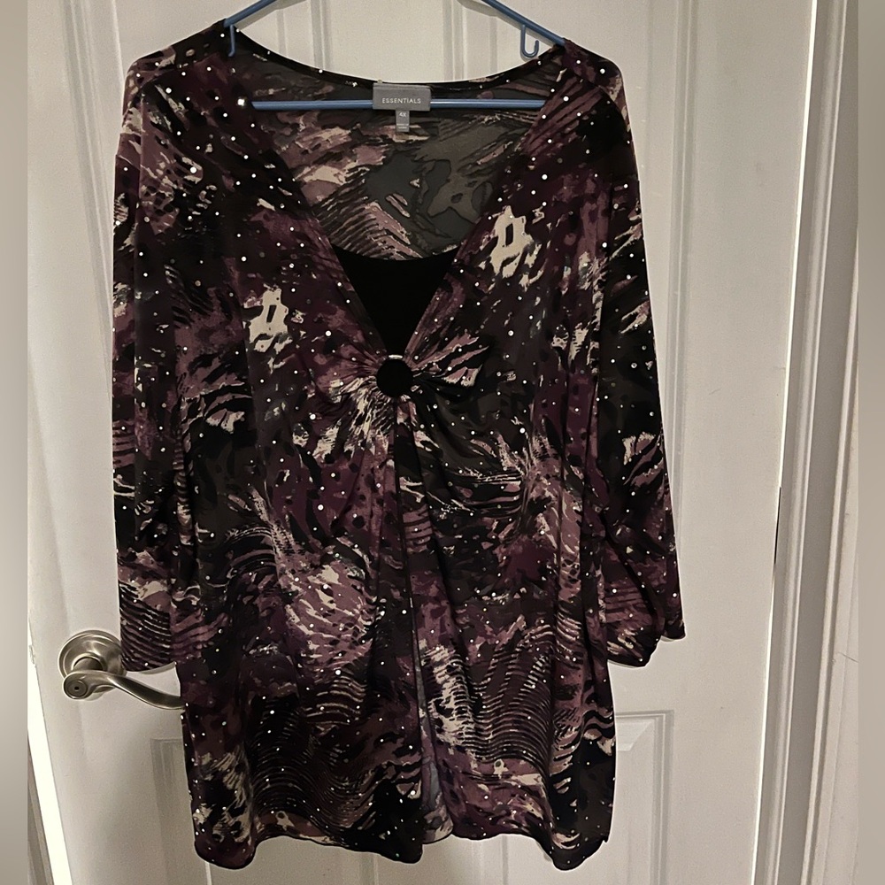 Essentials Purple And Black Patterned Blouse - image 1